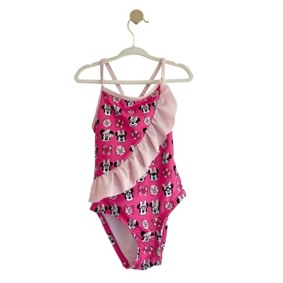 Disney Kids Pink Minnie Mouse One Piece Swimsuit with Ruffles and Bow Girls 3T - Picture 1 of 5